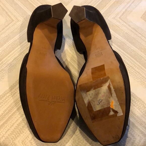 Michel Perry Brown Suede/Leather Peep Toe Platform - Picture 7 of 7